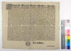 Edikt von Friedrich Wilhelm I. König in Preußen gegen Getreidewucher, Hunger und Teuerung