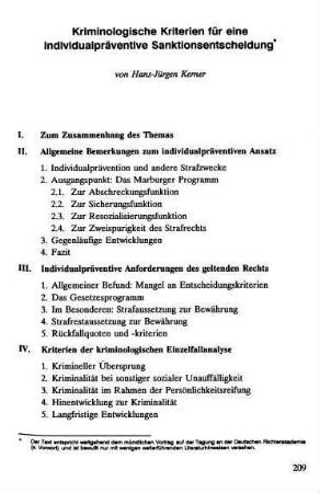 209-240, Kriminologische Kriterien für eine individualpräventive Sanktionsentscheidung