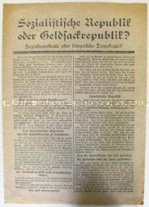 Wahlflugblatt der SPD zur Wahl der Nationalversammlung 1919 mit einer Auflistung der Kandidaten für den Bezirk Merseburg