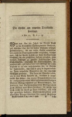 Die Epistel am neunten Trinitatissonntage. 1 Kor. 10, V. 6-13