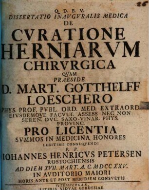Diss. inaug. med. de curatione herniarum chirurgica