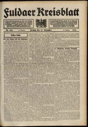 Erste Ausgabe vom Freitag, den 13. Dezember 1912.