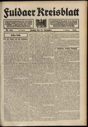 Erste Ausgabe vom Freitag, den 13. Dezember 1912.