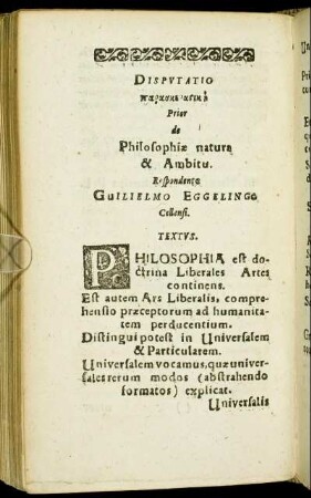 Disputatio [...] Prior de Philosophiæ natura & Ambitu.