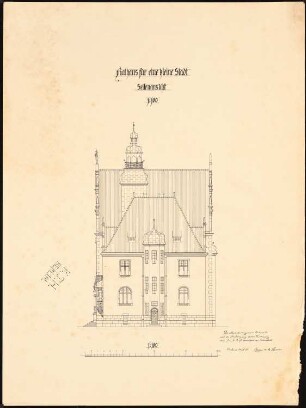 Rathaus für eine kleine Stadt: Seitenansicht 1:100