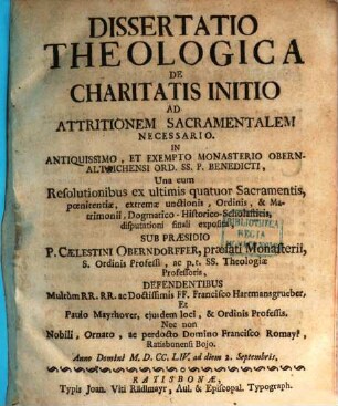 Dissertatio Theologica De Charitatis Initio, Ad Attritionem Sacramentalem Necessario