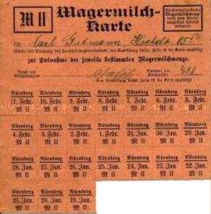Karte für den Bezug von Magermilch (mit Marken)