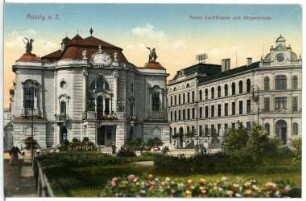Aussig. Neues Stadttheater (1908-1909; Alexander Graf) und Bürgerschule