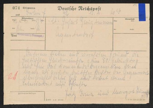 Brief von Fritz Klimsch, Irma Klimsch und Margot Klimsch an Gerhart Hauptmann