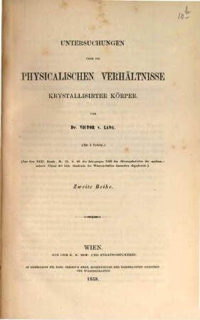 Mathem.-naturw. Classe : (Abhandlungen, besonders abgedruckt aus den Sitzungsberichten der k. Akad. der W.) In einem Bande, 10b
