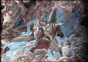 Steinigung des heiligen Stephanus und seine Vision des sich öffnenden Himmels mit Christus und dem Heiligen Geist