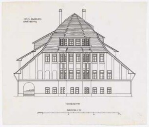 Wohnhaus und Jugendheim Zwirner, Löwenberg: Ansicht Nordseite 1:50