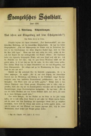 Was lehren uns Klingenburg und seine Schulgemeinde?