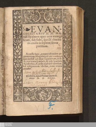Evangelistarivm M. Maruli Spalaten. opus vere euangelicum, sub fidei, spei & charitatis titulis in septem libros partitum