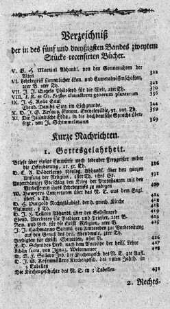 Verzeichniß der in des fünf und dreyßigsten Bandes zweytem Stücke recensirten Bücher.