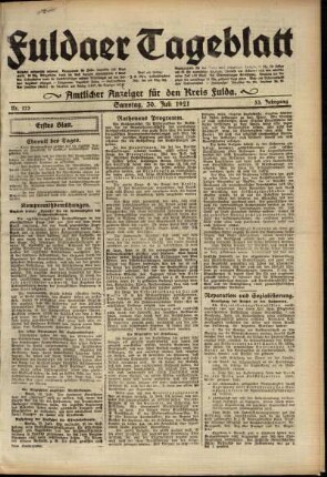 Erste Ausgabe vom Samstag, den 30. Juli 1921.