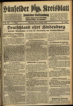 Erste Ausgabe vom Dienstag, den 04. Oktober 1932.