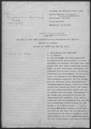 Münster/Kocher mit Unterrot, Arwasiedlung, Bröckingen u.a.: Pfarrbericht 1934