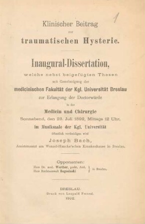 Klinischer Beitrag zur traumatischen Hysterie
