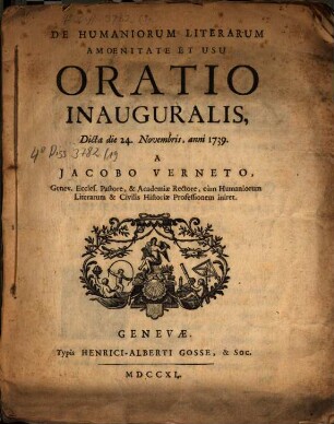 De humaniorum literarum amoenitate et usu oratio inaug.