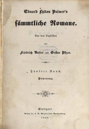 Eduard Lytton Bulwer's sämmtliche Romane, 5. Devereux