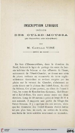 Sér. 3: Inscription lybique inédite des Ouled-Moussa (près d'Haussonvilliers, canton de Bordj-Menaїel)