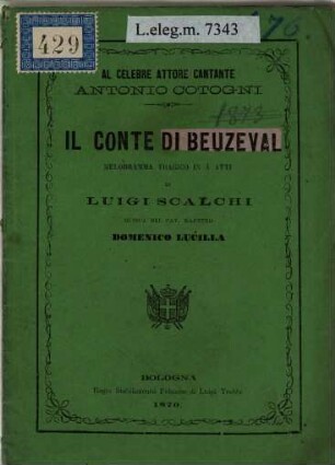 Il Conte di Beuzeval : melodramma tragico in 4 atti