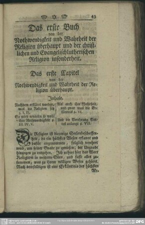 Das erste Buch von der Nothwendigkeit und Wahrheit der Religion überhaupt und der christlichen und Evangelischlutherischen Religion insonderheit