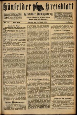 Erste Ausgabe vom Samstag, den 30. August 1924.