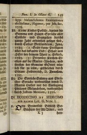 149-167, In Duodecimo et Sedecimo sub eadem Lit. G. Num. I.