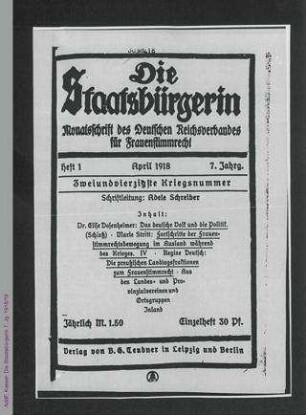 Die Staatsbürgerin : Monatsschrift des Deutschen Reichsverbandes für Frauenstimmrecht