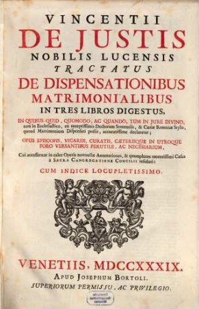Tractatus de dispensationibus matrimonialibus : in tres libros digestus