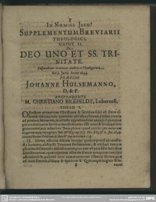 Caput II. De Deo Uno Et SS. Trinitate