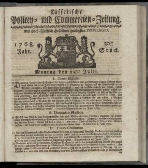 30tes Stueck, Montag den 25ten Julii. 1768