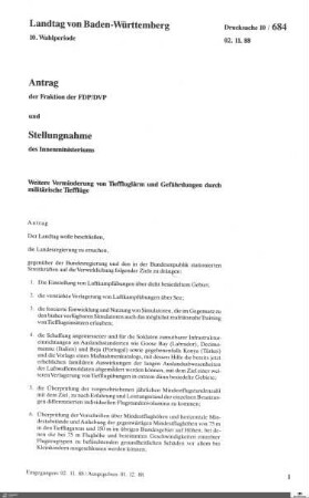 Antrag der FDP: Verminderung von Tieffluglärm