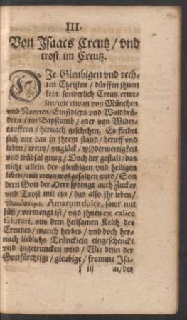 III. Von Isaacs Creutz/ und trost im Creutz.