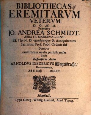 Bibliothecas Eremitarvm Vetervm