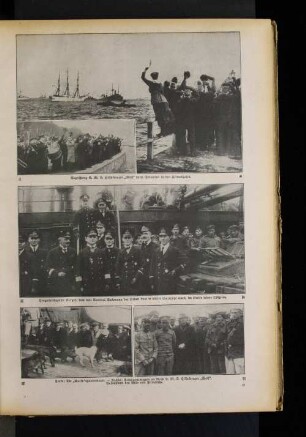 Begrüßung S. M. S. Hilfskreuzer "Wolf" beim Einlaufen in den Heimathafen.