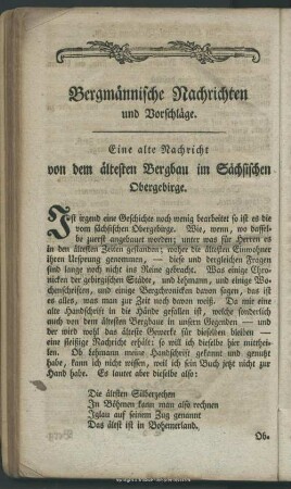 Bergmännische Nachrichten und Vorschläge