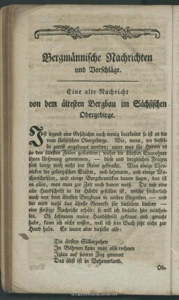 Bergmännische Nachrichten und Vorschläge