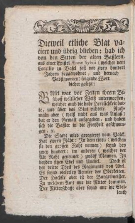 Dieweil etliche Blat vaciert und übrig blieben: ...