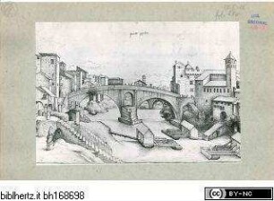 Codex Escurialensis, Ansicht des Pons Fabricius (Ponte Quattro Capi) vom linken Ufer aus