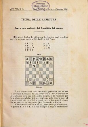 Nuova rivista degli scacchi : periodico mensile. 8. 1882 = Ser. 2