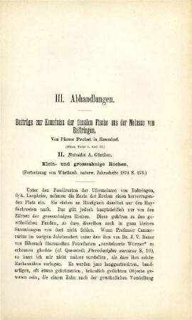 Beiträge zur Kenntnis der fossilen Fische aus der Molasse von Baltringen. II. Batoidei A. Günther. Klein- und grosszahnige Rochen