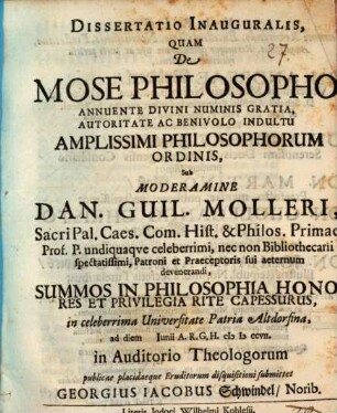 Diss. inaug. de Mose philosopho
