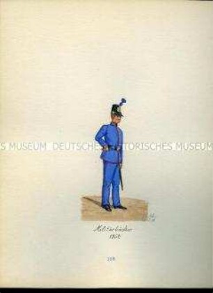 Uniformdarstellung, Militärbäcker, 1854. Aus: Sammelmappe "Sachsens Militär", Königliche Arsenalsammlung.
