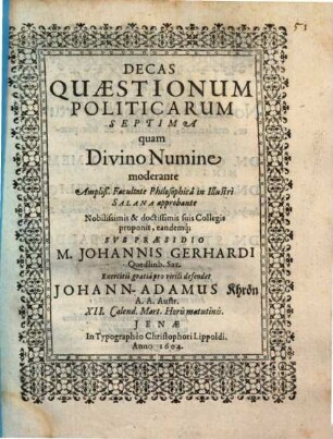 Quaestionum Politicarum Decas ..., 7