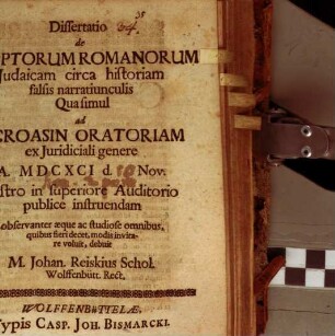 Diss. ... de scriptorum Romanorum Iudaicam circa historiam falsis narratiunculis ... invitare voluit ... Johann. Reiskius