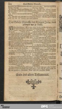 Das Gebeht Manasse/ des Königes Juda/ da er gefangen war zu Babel.