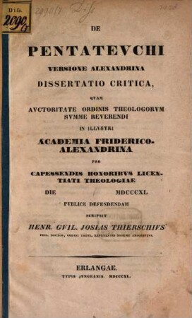 De pentateuchi versione Alexandrina : dissertatio critica
